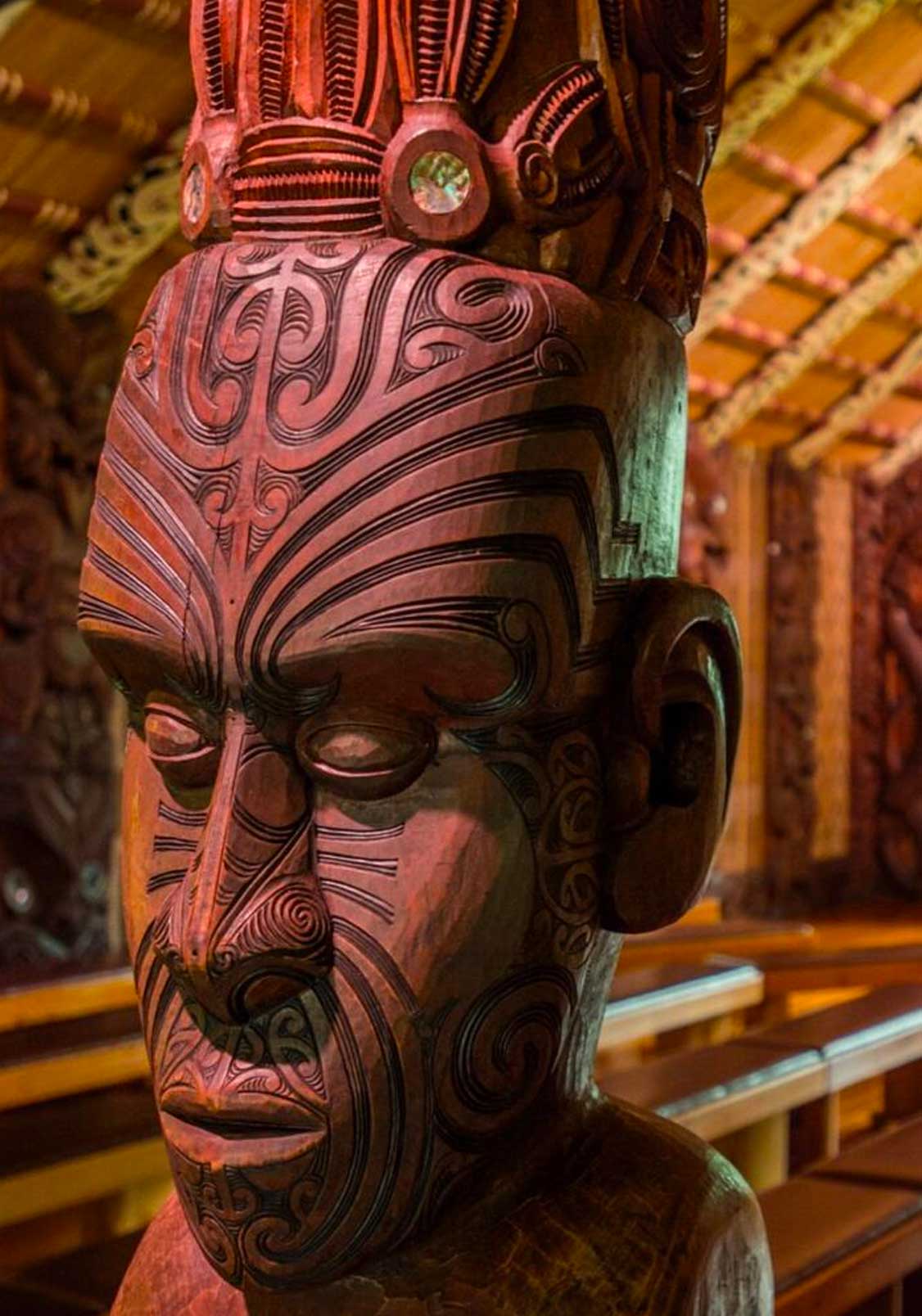 Close-up of one of the sculptures at the Waitangi Treaty Grounds in New Zealand.